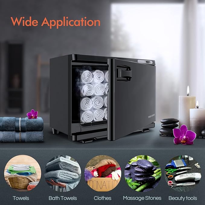 Towel Warmer Cabinet, 23L Large Hot Bath Towel Warmer Heating Use for Facial Spa, Hair Beauty, Salon Equipment and Home- Black