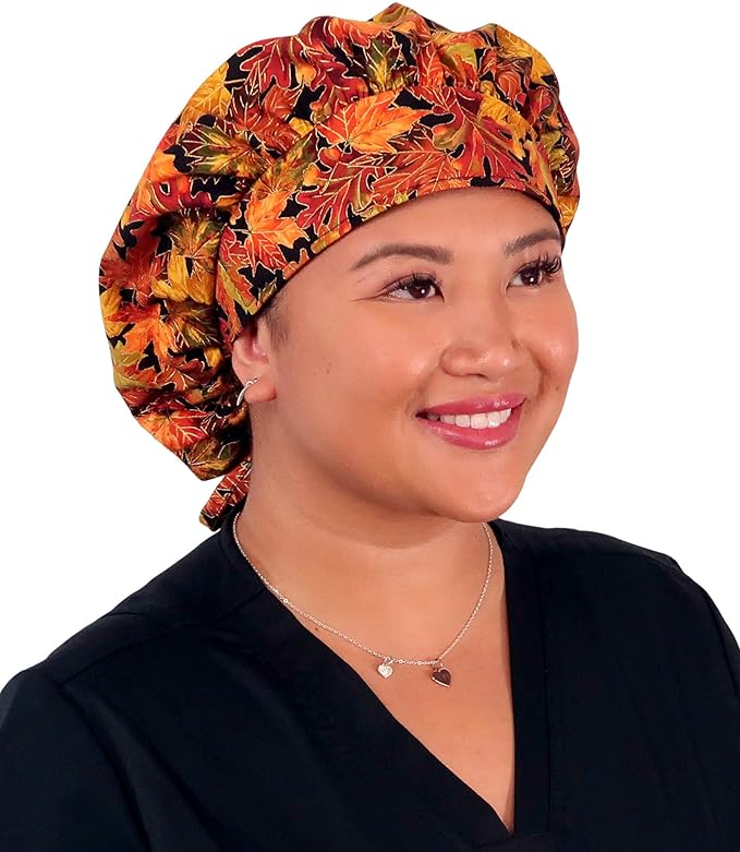 Sparkling EARTH Banded Bouffant Surgical Scrub Ponytail Working Caps and Built-in Sweatband - 100% Cotton - Made in The USA