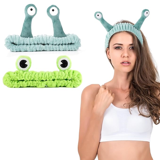 WLLHYF 3 Pack Spa Headband Face Wash Hairband Facial Makeup Head Wraps Cartoon Elastic Head Band Cute Frog Snail Crab Shower Headband Creative Hair Accessories for Beauty Skincare Sports