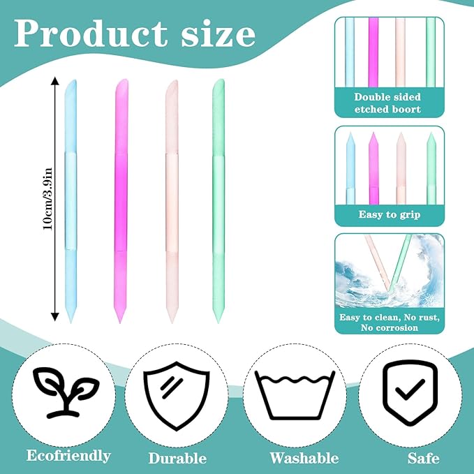 4Pcs Glass Cuticle Pusher, Dual-Ended Manicure Stick, 4 Colors Nail Cuticle Remover Tool Crystal Nail File, Women Professional Cuticles Glass Polisher for Natural Nails and Cuticles Care