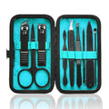 HANTEKAS Manicure Set 9 in 1 Stainless Steel, Nail Clippers Scissors Pedicure Tools Kit - Portable Travel Grooming Kit for Men and Women with Black/Blue Leather Case (Blue)