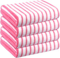 JML Beach Towels, 4 Pack, 30" x 60", Large Microfiber Bath Towel Set, Cabana Stripe, Absorbent, Quick Dry for Salon, Sauna, Hotel, Travel, Sport, Swimming, Pool, Yoga, Camping, Stripe Pink White