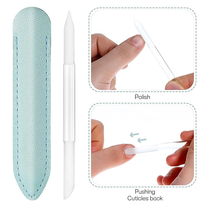 2Pcs Glass Cuticle Pusher with Leather Case, Dual Ended Cuticle Remover Tool Professional Manicure Stick Fingertip Precision Filing Cuticle Remover Tools for Nail Salons Home