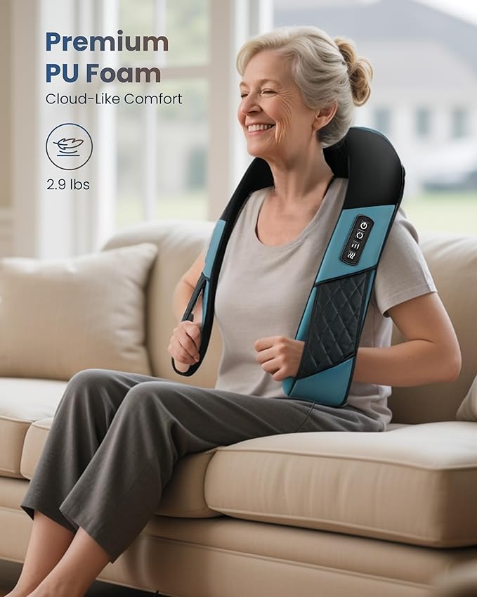 COMFIER Cordless Neck Massager with Heat, Deep Tissue Shiatsu Massage Pillow for Shoulder Back Pain Relief, 3D Kneading Portable Rechargeable Wireless Body Massager
