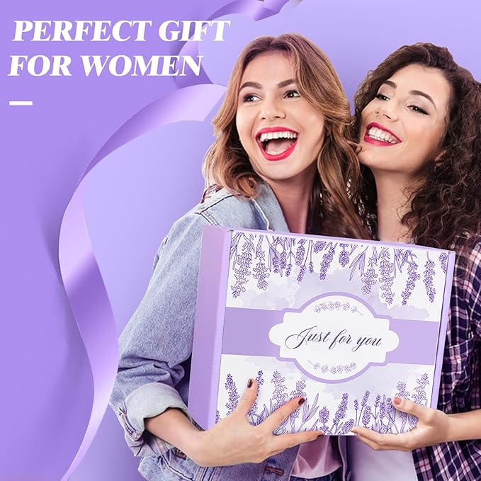 Mothers Day Gifts for Mom, Birthday Gifts for Women Lavender Spa Gift Basket for Women Self Care Relaxing Bath Set Purple Inspirational Gift for Wife Her Female Sister Teacher Nurse Friends Employee