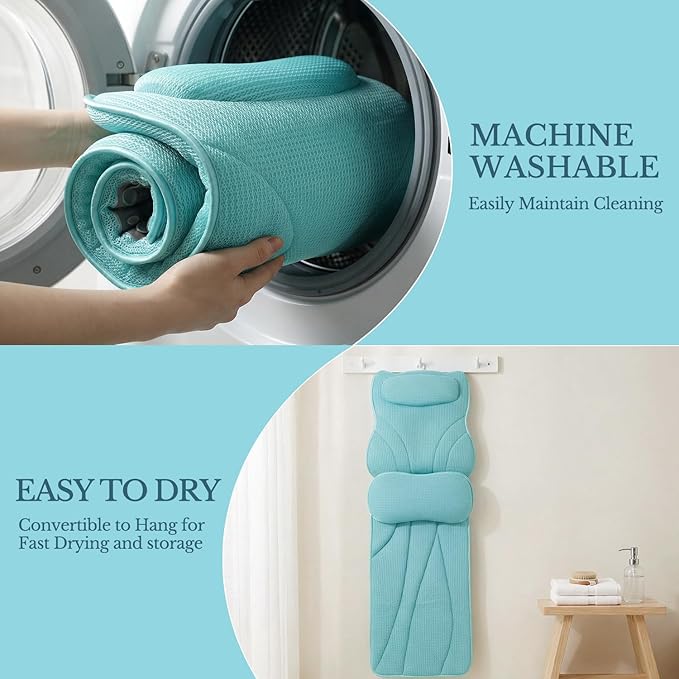 Extra Long Thick Full Body Bath Pillow for Tub with Lumbar Pillow- Luxury 4D Air Mesh Bathtub Pillow with Head, Shoulder & Back Support, Non-Slip Bath Cushion with Suction Cups-Lake Blue