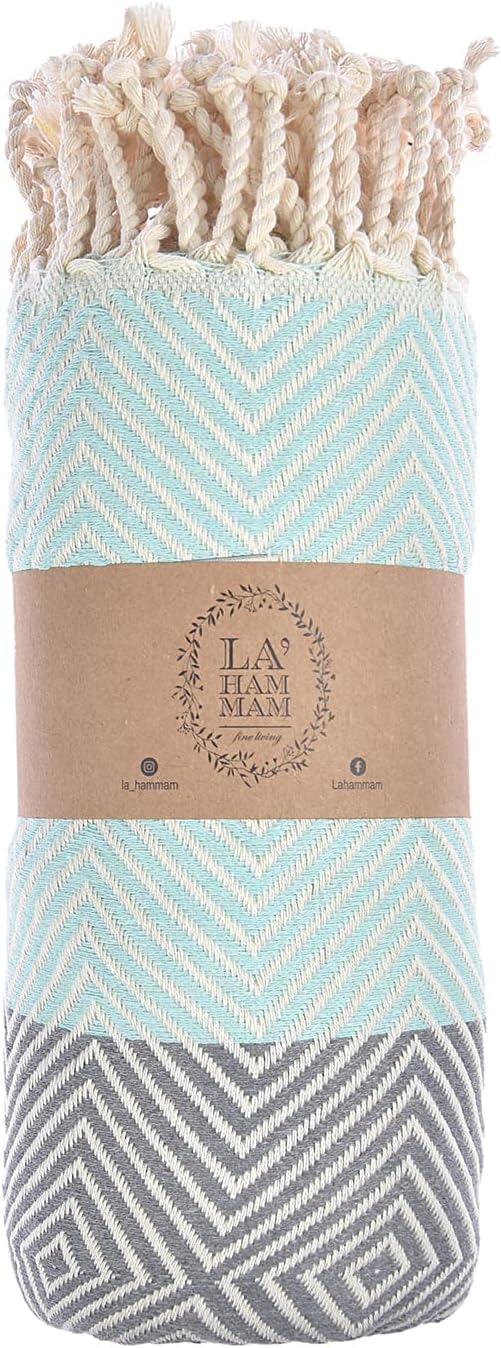 Personalized Embroidered Beach Towel | Throw Blanket, Easy Carry, Sand Free, Highly Absorbent, Quick Dry, Turkish Towels for Camping Bath Sauna Beach Gym Pool Yoga SPA by Lahammam, Design, Aqua