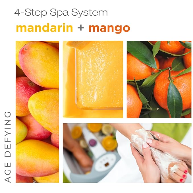 BCL Spa Mandarin + Mango Professional Pedicure Kit Foot Spa Set – Exfoliate, Hydrate & Refresh Skin | Dead Sea Salt Soak, Sugar Scrub, Moisture Mask & Massage Cream | Professional & Home Uses