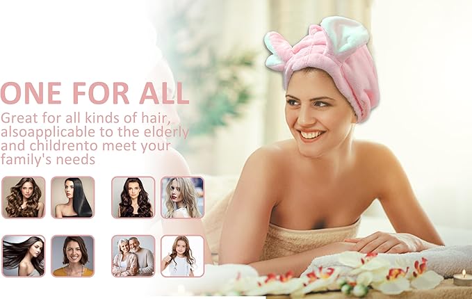 fhgnysm 2 Packs Microfiber Hair Towel, Hair Turbans for Wet Hair, Drying Hair Wrap Towels for Curly Hair Woman Anti Frizz,Head Towel to Dry Hair Quickly(Pink)