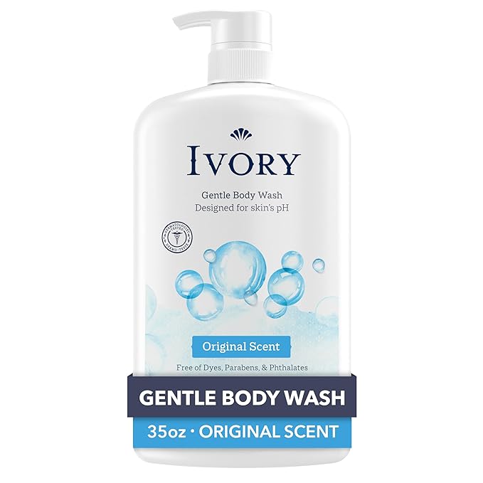 Ivory Body Wash, Designed for the Whole Family, Gentle Formula, Free of Dyes Heavy Perfumes Parabens Phthalates & Silicones, for Sensitive Skin, Designed for Skin's pH, Original Scent, 35 oz