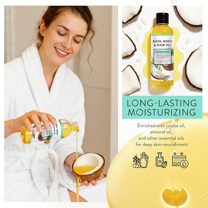 Bath Oil Body Oil with Shea Butter, Lavender, Eucalyptus Mint, Coconut Scent Bath Oils, Gifts for Women, 34.4 fl oz (Pack of 4)