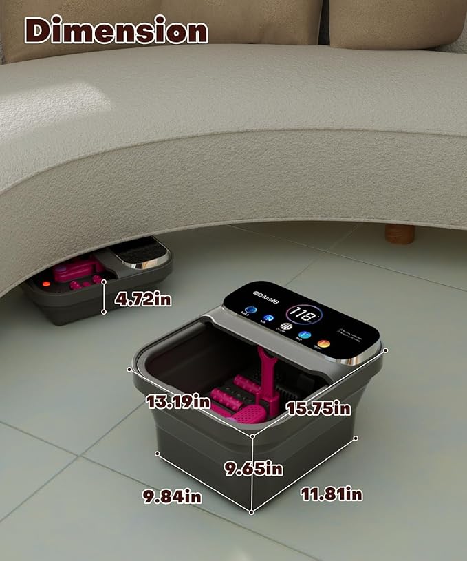 OOAMBB Collapsible Foot Spa with Heat, Bubble,Temp Control,Remote Control, Color Touch Screen Foot Bath Massager with 6 Massage Rollers,Foot Soaking Tub,Pedicure Foot spa for Stress Relief (Deep Grey)