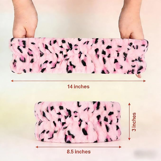 hexiaoxiao 6 Pack Microfiber Spa Headband Elastic Skin-Friendly No Slip Hairband for Women Face Wash Skincare Yoga Makeup Daily Use (Leopard & Polka Dot Patterns)