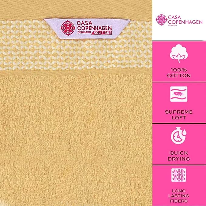 CASA COPENHAGEN Solitaire 6Pcs 100% Egyptian Cotton Large Designer Towels Gift Set- Beige, 600GSM, 2Bath 2Hand 2Washcloths, Bath Towels for Bathroom Set for Women & Men
