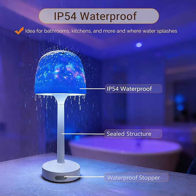 Waterproof Shower Lamp, Cordless Bathroom Lamp with Touch and Remote Control, LED Shower Light with 16-Color Ocean Wave Projector Light, Portable Ocean Lamp for Inside Showers/Bathtubs
