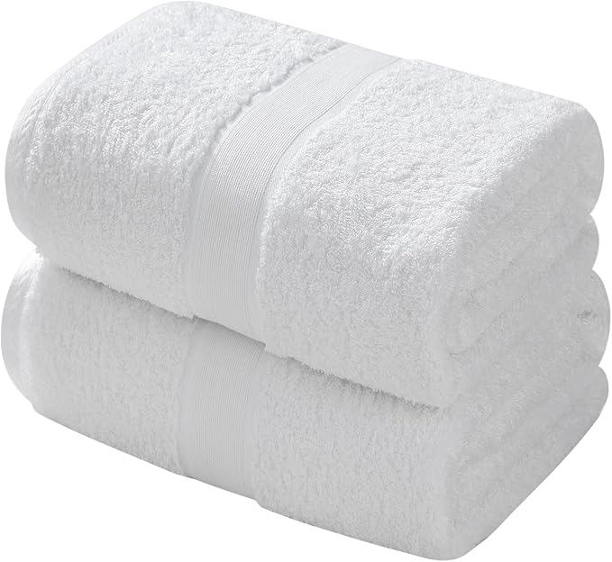 Aibaser Bath Towels - Natural, Ultra Absorbent Towels for Bathroom, Travel, Gym, Shower and Spa (2 Piece Set) (White, 35 in x 70 in)