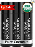 Moroccan Magic Organic Pure Coconut Lip Balm 3 Pack | Ultra-Hydrating Argan & Essential Oil Lip Moisturizer + Vitamin E | Natural Chapstick for Dry Lips | Smooth, Non-Toxic | Organic Lip Balm