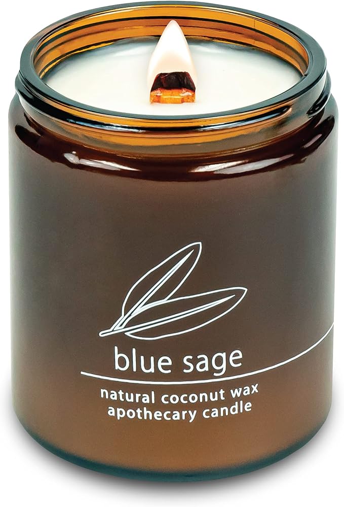 Hemlock Park Blue Sage Apothecary Hand-Poured Scented Candle | Crackling Wood Wick, Botanical Fragrance & Coconut Wax | Up to 60 Hour Burn Time | 8 oz