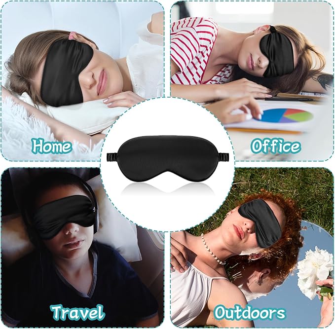 Silk Sleep Masks, 6 Pack Eye Masks for Sleep, Soft Satin Eye Cover with Elastic Strap for Sleeping, Blindfold Eye Cover for Sleepover Stuff Travel Nap Women Men Gifts(Black)