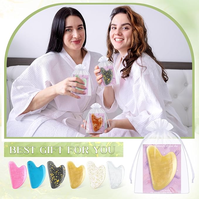 Sherr 24 Sets Gua Sha Facial Tools Bulk Resin Heart Shaped Guasha Boards with Organza Pouch and Cards for Face Body Massage Relaxation Self Care Ideal Spa Acupuncture Prevent Wrinkles (Mixed Colors)