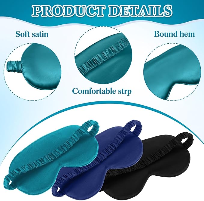 Cutecrop 12 Pcs Silk Sleep Masks Soft Satin Eye Masks with Adjustable Elastic Strap for Sleeping Comfortable Blindfold Eyeshade for Men Women Nap Night Travel Gifts (Black, Dark Green, Navy Blue)