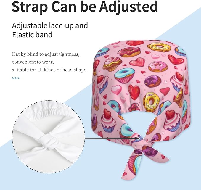 Alligator Ice Cream Working Cap, Scrub Cap with Sweatband, Adjustable Tie Back Hat Breathable Headgear for Women/Men