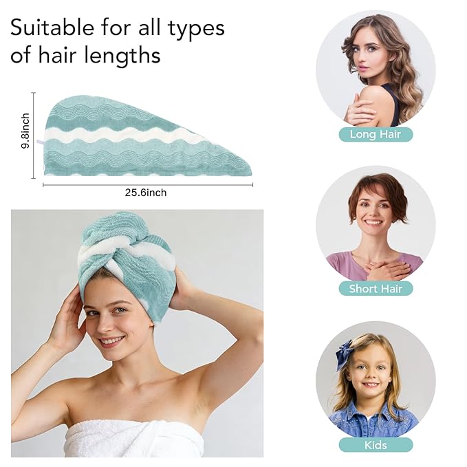 SINLAND Microfiber Hair Drying Cap Hair Towel Turban Twist for Women Fast Drying Towels Head Turban Absorbent Soft Lightweight Black 3 Pack