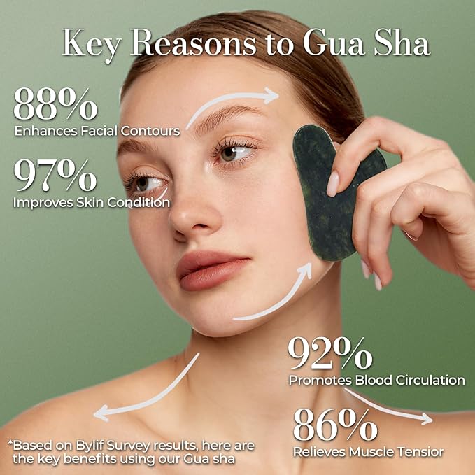 Gua Sha Facial Tools - Natural Jade Stone Guasha Tool for Face & Body,Massage Stick for Jawline Sculpting, Puffiness Reducing, Skin Care Gift, Anti-Aging Beauty Tool (Green Stone)