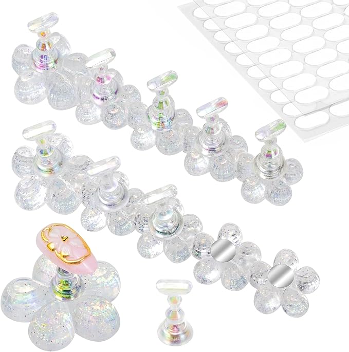 Nail Stand for Press On Fake Nails Painting Display Practice, Powerful Magnetic Nail Holder for Design, Flower Nail Stand with 200 PCS Double-Sided Tapes, Nail Tools for Home Salon