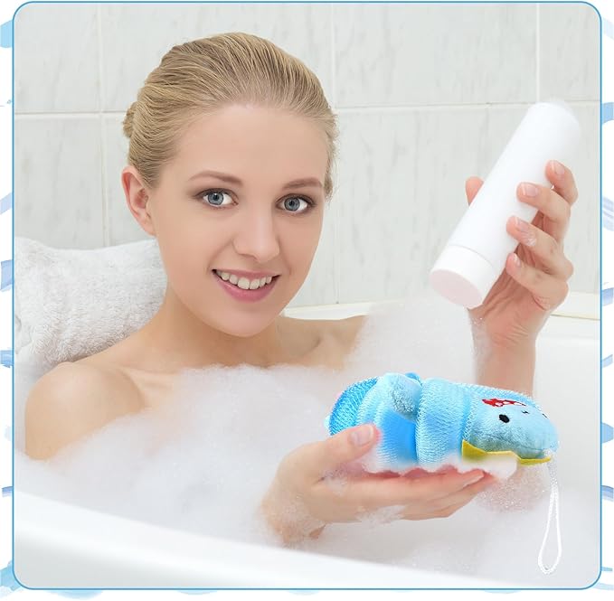 Tatuo 4 Pcs Animal Bath Loofahs Kids Body Loofah Cartoon Shower Cute Bath Sponge Pouf Body Scrubbers Mesh Sponge for Toddler Children Boys Girls Shower Baby Washing Exfoliating (Boys)