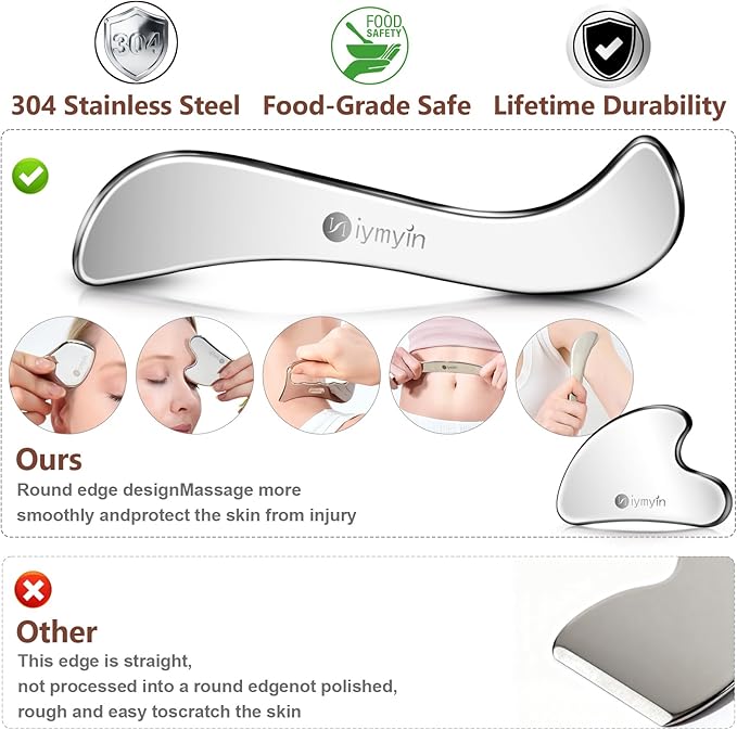 6-in-1 Stainless Steel Muscle & Fascia Scraper Tool Set, for Body Skin Massage and Sore Muscles, Myofascial, Iastm Tools, Soft Tissue Mobilization Tools, Full Body Gua Sha Kit, Gift-for Her