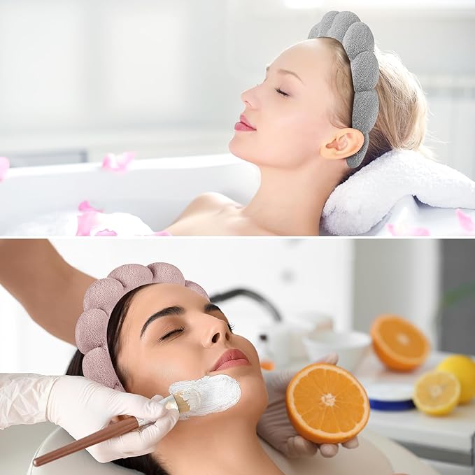 Ztomine Spa Headbands for Washing Face or Facial, Set of 2 Skincare Headbands, Terry Cloth Headband Wash Combo Pack - Puffy Makeup Washing, Mask, Skin Treatment