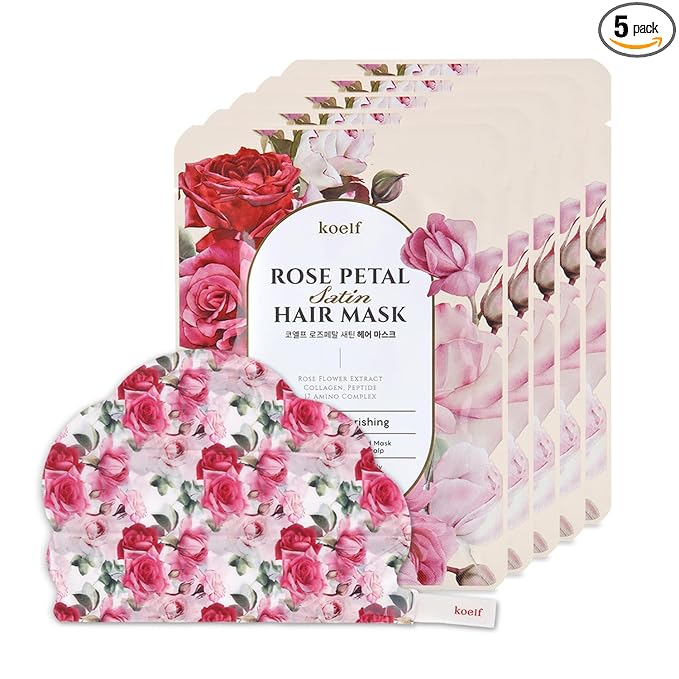 Koelf Rose Petal Satin Hair Mask - Intensive Nourishing & Repairing Cap Mask for Silky, Moisturizing Hair, Strengthens Scalp, Rose Essence Treatment (5ea)
