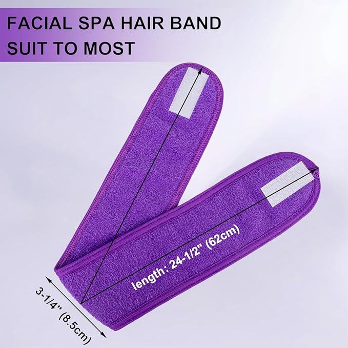 TopTie 4PCS Spa Facial Headband Skincare Makeup Head Wrap Adjustable Terry Cloth Head Band for Washing Face