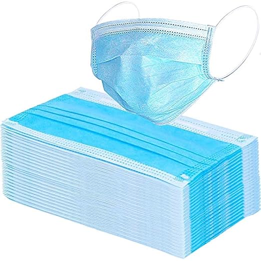 Wecolor 100 Disposable Face Masks for Adults, Outdoor, Hospital, Airport, Farm, Garden, Non-Woven Fabric and Meltblown Fabric, Soft, Comfortable Face Mask, Anti-Fog, Wide Earbands - Blue