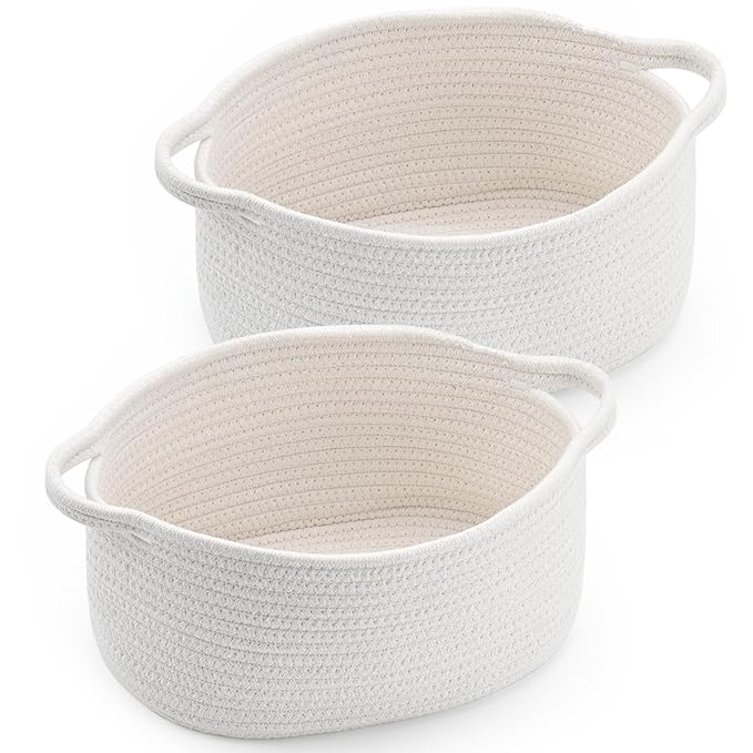 Happyiren Cute Woven Storage Basket with Handle, Baskets for Gifts Empty, Gift Baskets for Mothers Day Birthday Baby Shower Raffle Burr Fundraiser Teacher, Decorative Organizer Box for Home Refresh