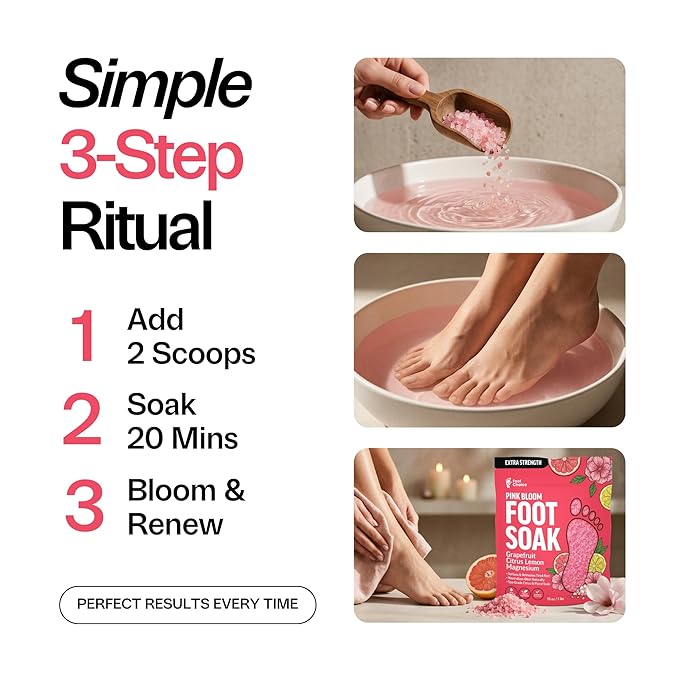Pink Bloom Foot Soak with Pink Himalayan Salt & Grapefruit - Refreshing Citrus Blend to Soften & Renew Tired Feet - Natural Spa Care - 1lb