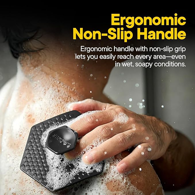 TOOLETRIES Body Scrubber 2.0 – Premium Silicone Shower Scrubber for Skin Exfoliation, Ergonomic Handle with Lather-Boosting Bristles, Quick Drying and Long-Lasting - Charcoal