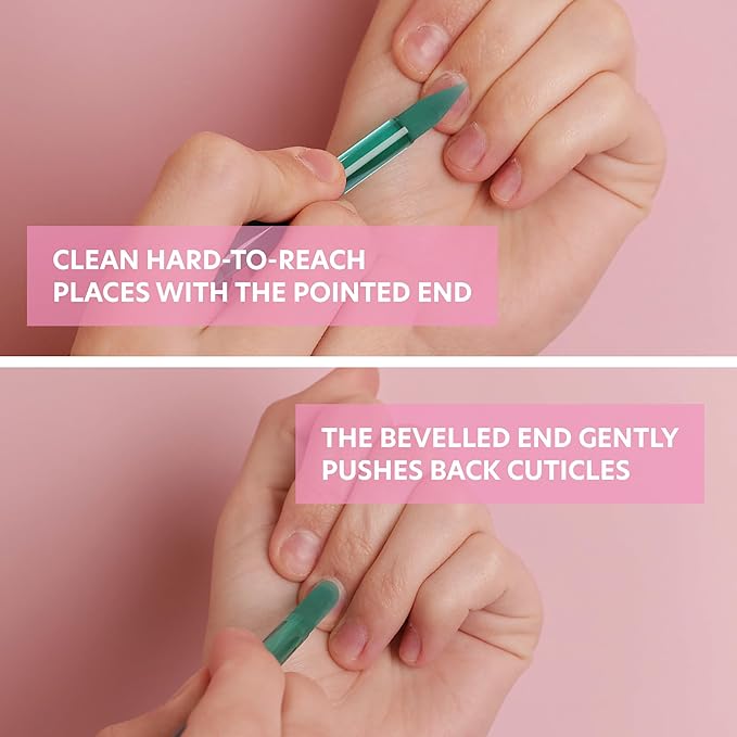 Bona Fide Beauty Glass Cuticle Pusher - 1pc Green Manicure Stick with Case, Dual-Ended Cuticle Remover