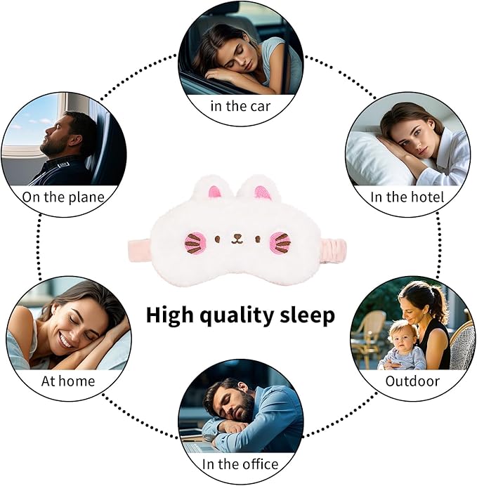 PERFECTSIGHT Sleep Eye Masks, Cute Sleep Eye Cover Lightweight Adjustable Eyeshade Mask Cover for Women Men Sleep Travel Nap, Bunny