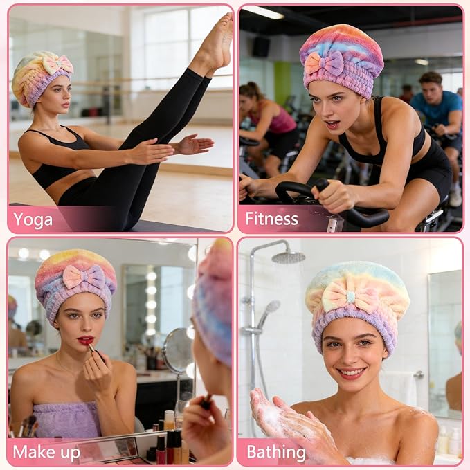 2PCS Super Absorbent Hair Towel Wrap for Wet Hair,Microfiber Hair Drying with Caps Bow Design,2026 New Fast Drying Hair Turban Wrap Towels Shower Cap for Girls and Women(Gradient Green)