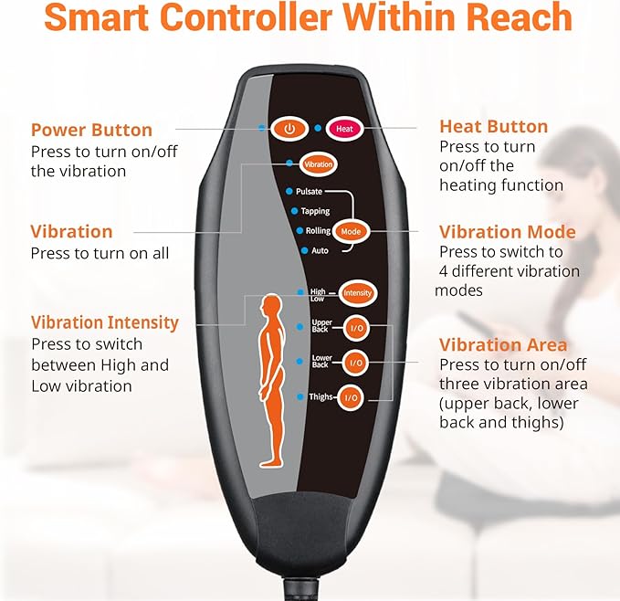 CARSHION 10 Vibrating Massage Nodes Back Massager Chair Pad for Pain Relief Home Office Use