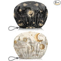 2 PCS Shower Cap Waterproof Double Layer Elastic Adjustable Reusable Hair Bath Caps for Girls Women Cute Aesthetic-Golden Black