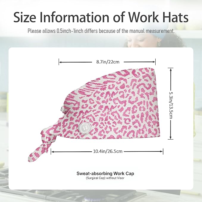 2 Pcs Working Cap with Sweatband for Women Men, Adjustable Cleaning Working Hats, Nurse Surgical Caps