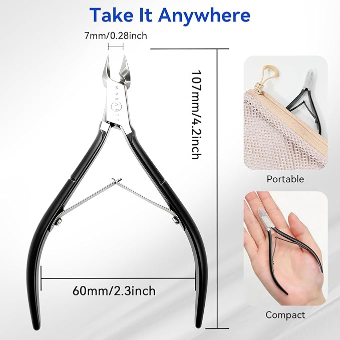 Makartt Cuticle Nipper - 7mm Full Jaw Stainless Steel Professional Cuticle Trimmer, Double Spring, Ergonomic & Portable Manicure Tool for Nail Care, Home DIY& Salon Use (Black, 2Pcs)
