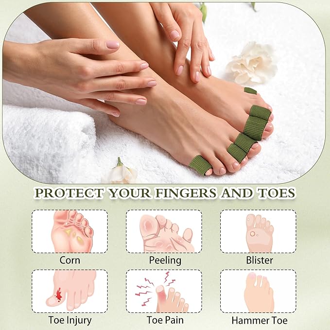 Blulu 24 Pieces Toe Tubes 0.98 Inches Cushion Tube Corn Pads for Toes Sleeves Soft Gel Protectors for Cushions Corns Blisters Calluses 3 Size(Military Green,Assorted Sizes)
