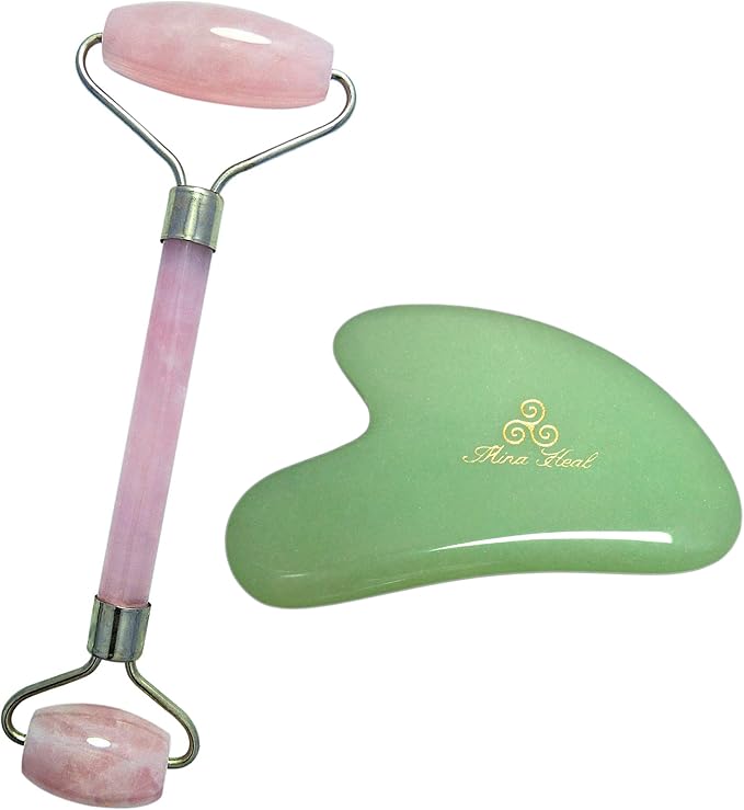 Mina Heal Jade Roller for Face, Lymphatic Drainage Massager & Gua Sha Facial Tool, Face Roller Skin Care Lymphatic Drainage Facial Massager