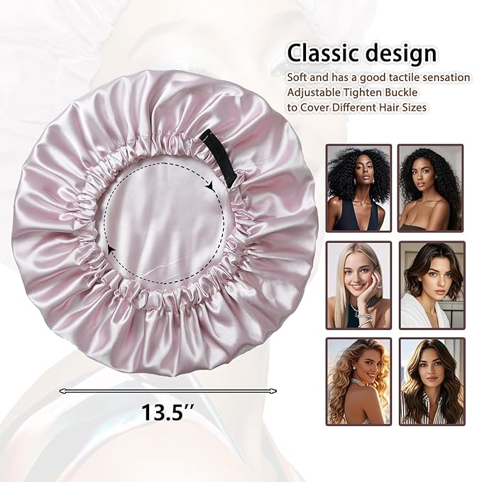 Large Microfiber Hair Towel Wrap & Satin Bonnet Set for Women, Ultra Absorbent Turban 24x42 Inches & Adjustable Night Cap for Curly Hair, Prevents Frizz & Breakage, Gifts for Women