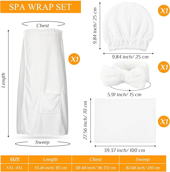 Tigeen Plus Size Towel Wrap for Women Spa Robe Set with Shower Hair Drying Turban Cap Towel Headband Adjustable Bathrobe