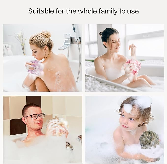 Fishent Loofah Bath Sponge Shower Loofahs, 4 Pack 50g Soft Loofa Exfoliating Body Scrubber Mesh Shower Puff Pouf Ball Luffa for Men and Women(50g/pcs)